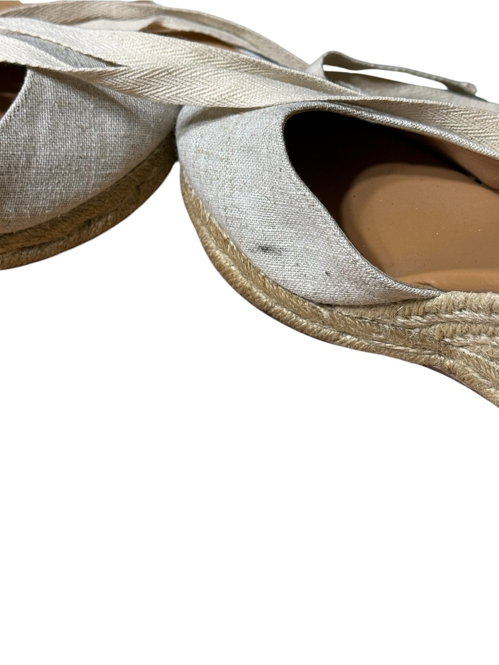 J. Crew Made in Spain Lace Up Espadrille Wedge Sandals Size 8.5 Beige Coastal - Picture 6 of 7